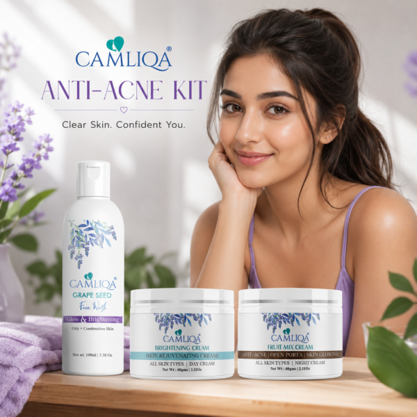 Camliqa Acne Care Kit | Grape Seed Face Wash, Brightening Cream & Fruit Mix Cream